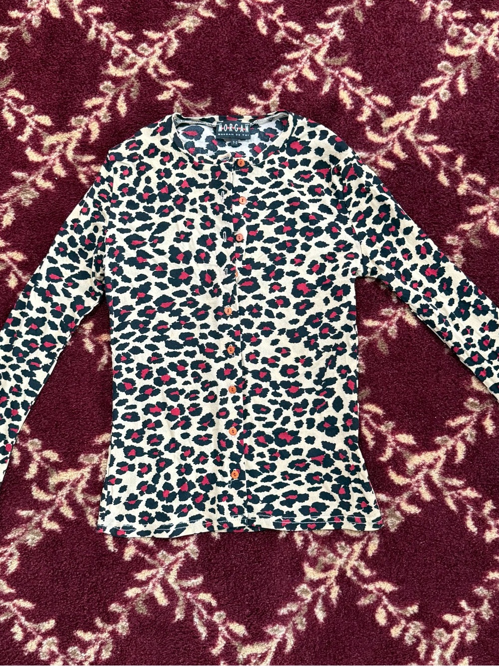 Morgan De Toi Leopard Print Cardigan with Pink Accents